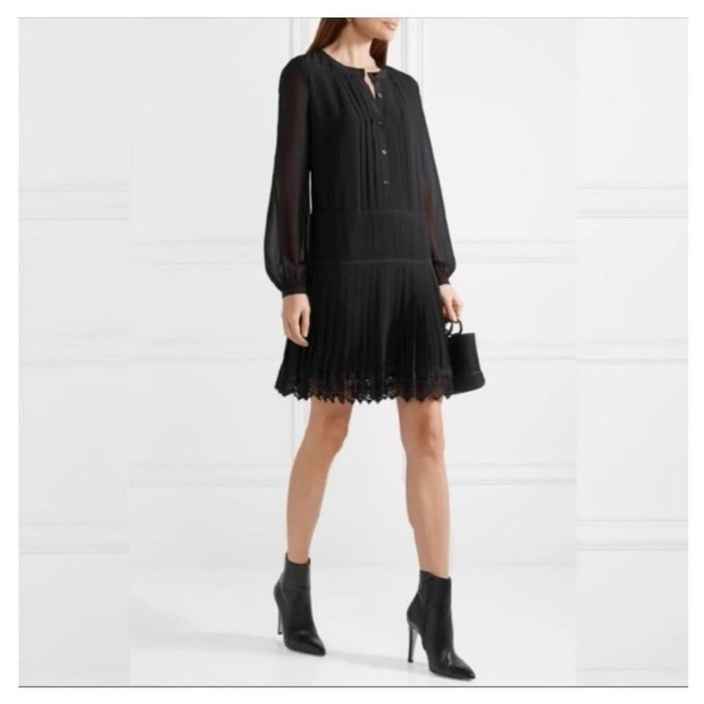 Tory Burch Black Drop Waist Pleated Long Sleeve Sydney Dress